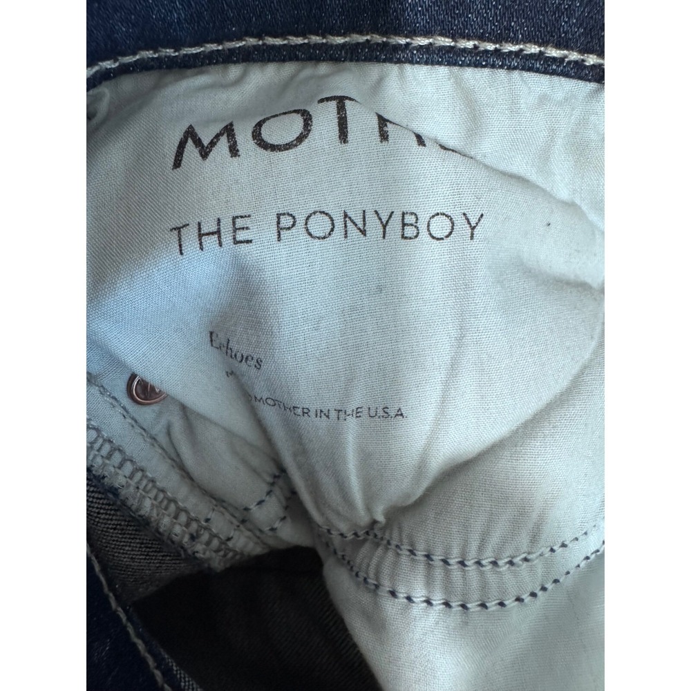 MOTHER Jeans THE PONYBOY Echoes Blue Straight Stretch Distressed Wide Cuff Sz 25 - Picture 6 of 10